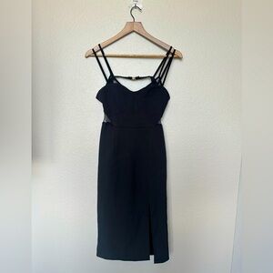 Charlotte Russe Black Mesh Cut-Out Strappy Slit Midi Dress – Size M | NWT